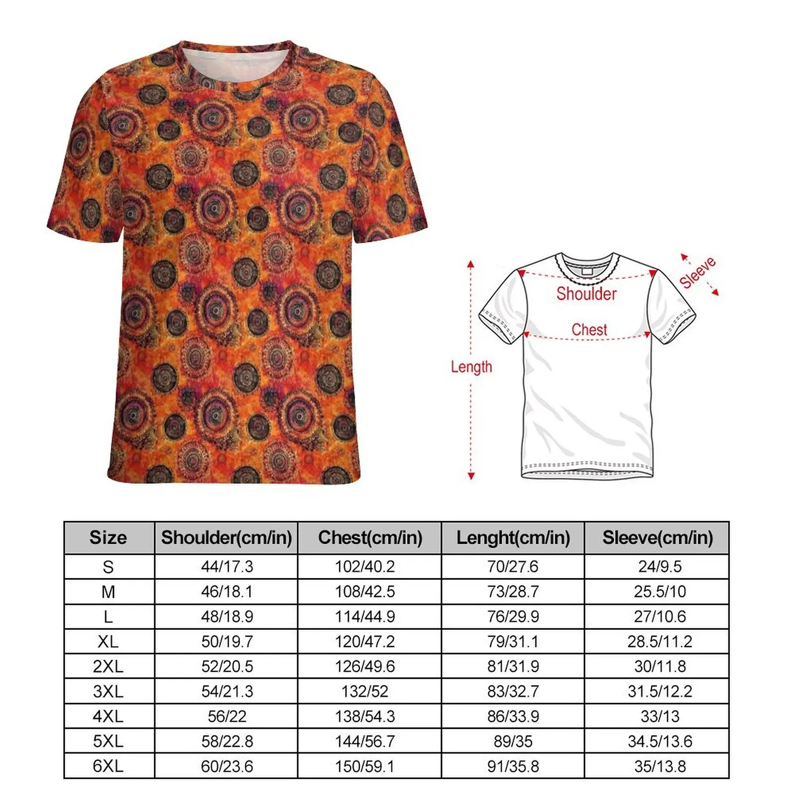 Oversize T Shirt Summer Rust Red Circle Mandala Print T Shirts  Classic O Neck Tee Shirt Mens Popular Graphic Tees