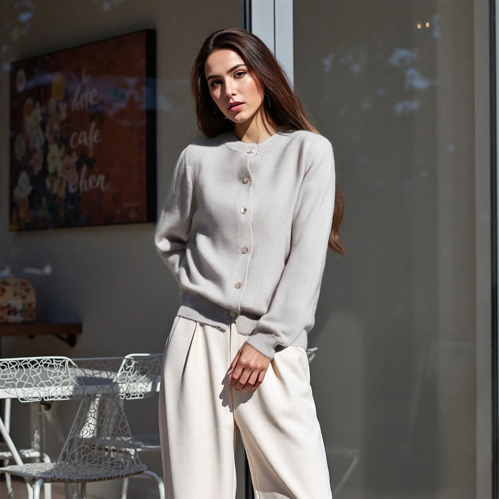 New Women Fuzzy Cardigan Solid Crew Neck Long Sleeve Button-Up Knit Sweater Casual Fall Clothes Streetwear Hot Sale S-XL