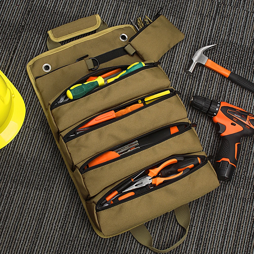 

Electrician Tool Bag Heavy Duty Oxford Cloth Pouch Multi Pocket Storage ganizer For Tools Zipper Utility Bags Khaki Travel