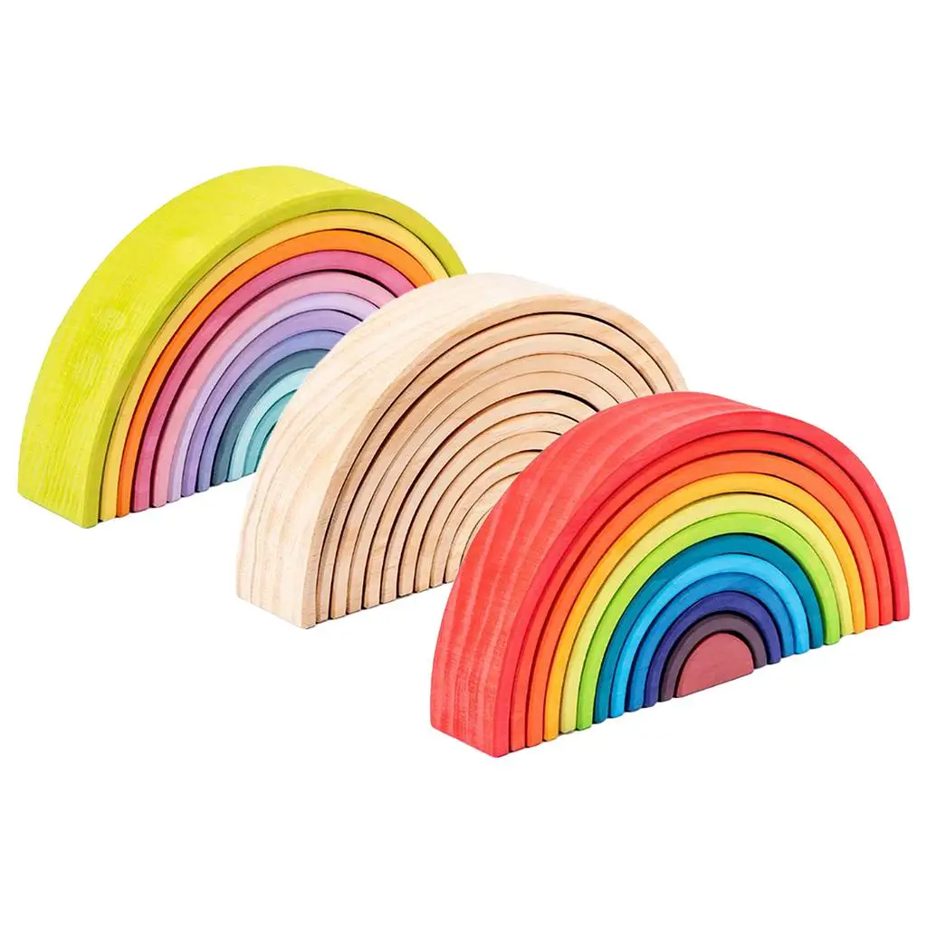 2 Wooden Rainbow Stacker puzzle children toys Rainbow Stacker Nesting Puzzle Wooden Building Blocks for Kids Toddler Baby