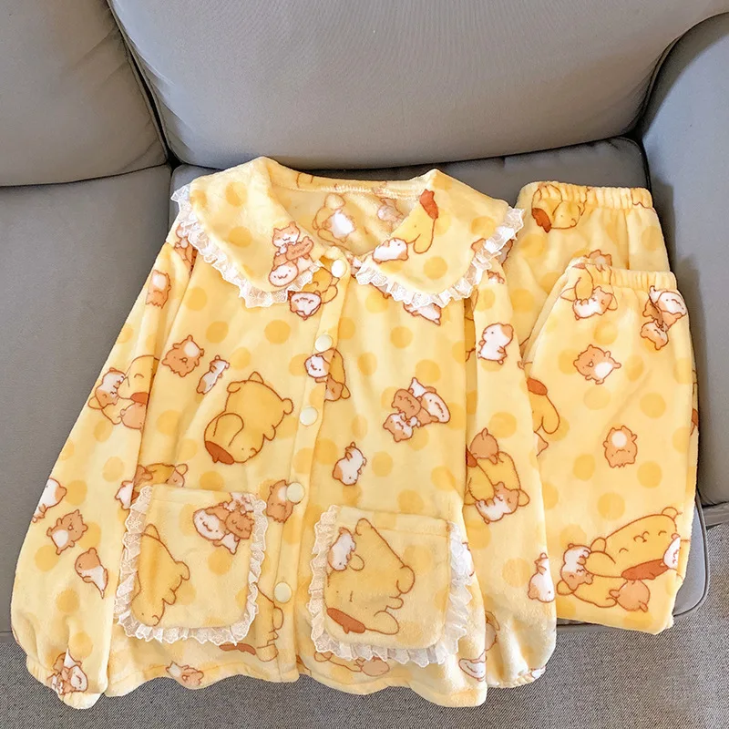 Hot Sell Pompom Purin Cartoon Flannel Pajamas Velvet Sleepwear Warm Soft Plush Pajamas Women Winter Home Clothes Christmas Gifts