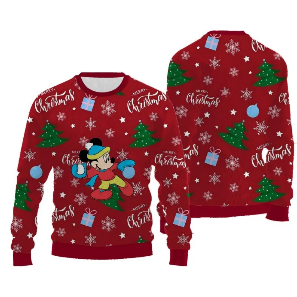 سترة نسائية شتوية لعيد الميلاد برقبة دائرية مع رسوم متحركة، سترة مريحة بنمط قبيح، سترة عصرية لطيفة