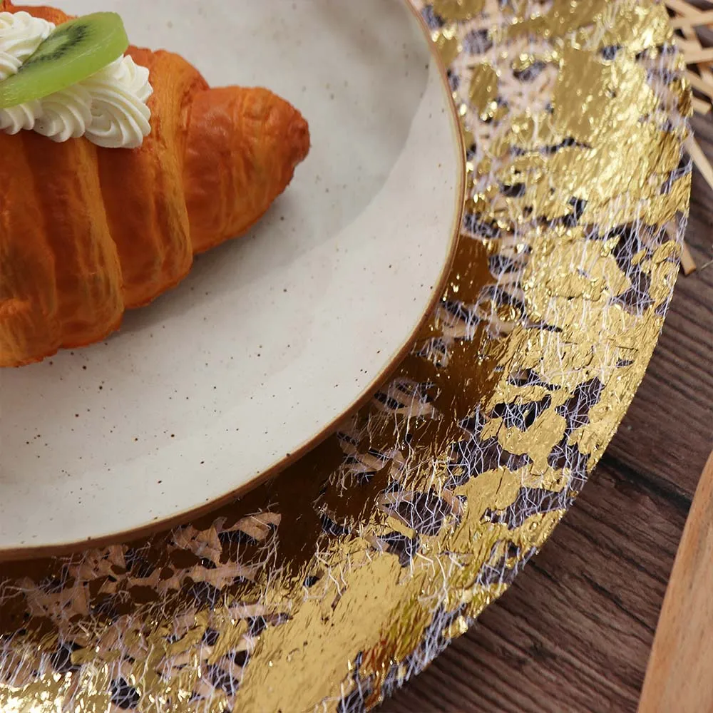 10pcs Metallic Glitter Foil Mesh Gold Placemats Disposable Round Gold Thin Mesh Place Mats 13 Inch Glitter Table Mats