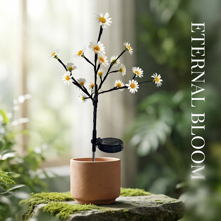 Solar Powered Autumn Daisy Flower Tree Light, Waterproof LED Birch Tree Lamp with Romantic Warm Ambient Glow,  Gift for Garden