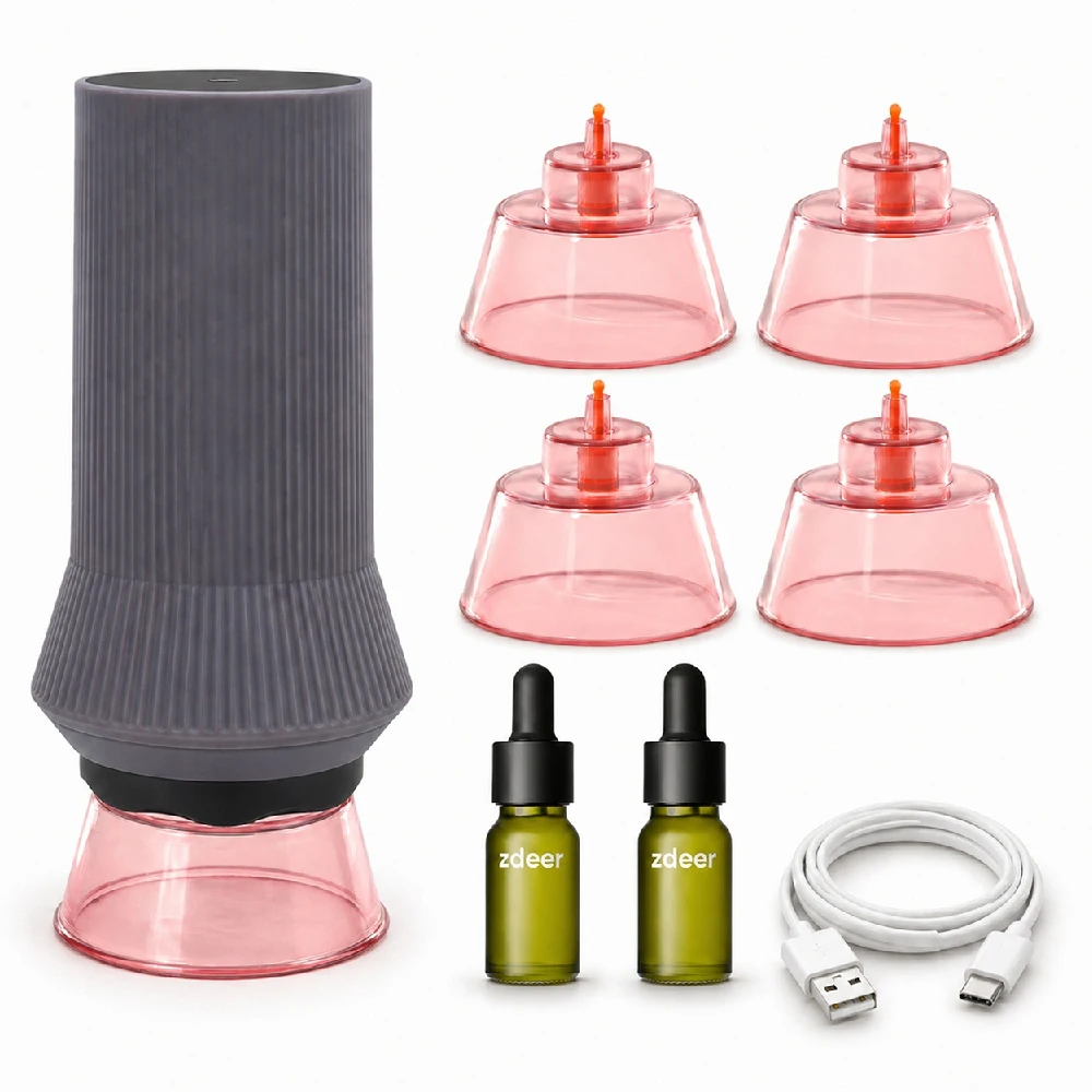 ZDEER Lymphatic Drainage Massager,Electric Cupping Therapy Set & Hot Stone Gua Sha,6 Levels Suction&Heat,4 Cups,2 Essential Oils