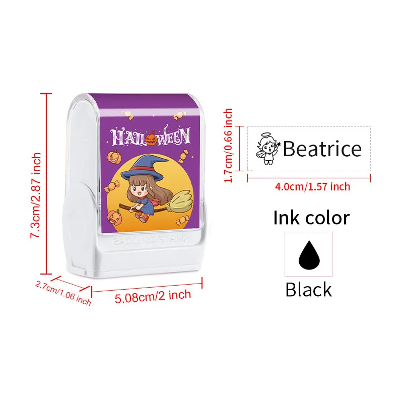 Customizable Halloween Name Stamp - Non-Toxic Ink,Kit for Kindergarten, Durable Embossed Design, Travel Organizer & Craft Suppli