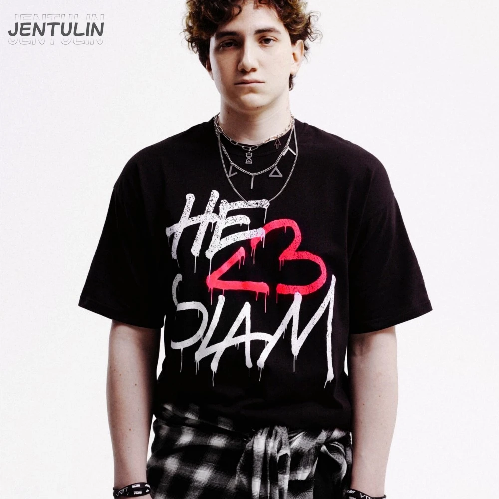 Hip Hop Oversized Streetwear Men\'s Clothing LIDA Graphic Love Slam Print Y2k Short Sleeve Top Harajuku Korean Tshirt Cotton Goth