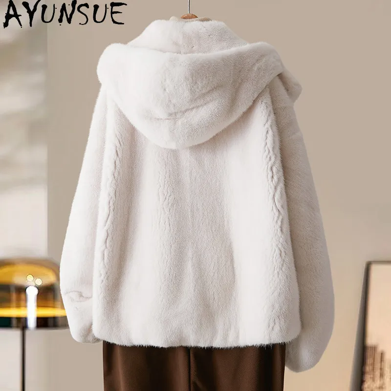 

AYUSNUE Natural Whole Mink Fur Coat Women 2026 Winter Clothes Real Mink Womens Coats Long Sleeve New in Outerwears Шуба Женская