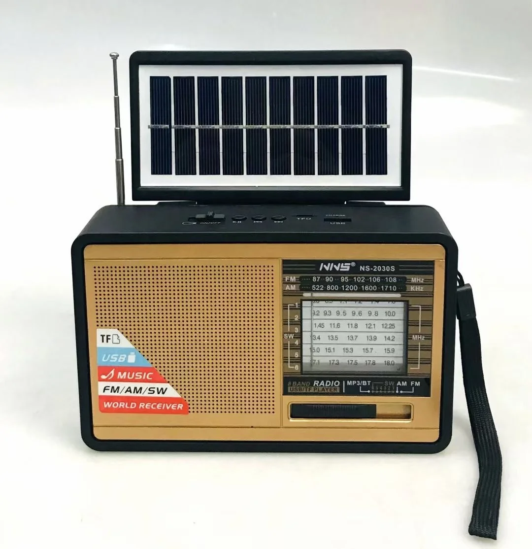 NNS-Haut-parleur radio Bluetooth aste avec USB, SD, TF, 3 lecteurs avec lumière solaire, FM, AM, SW, 2030S