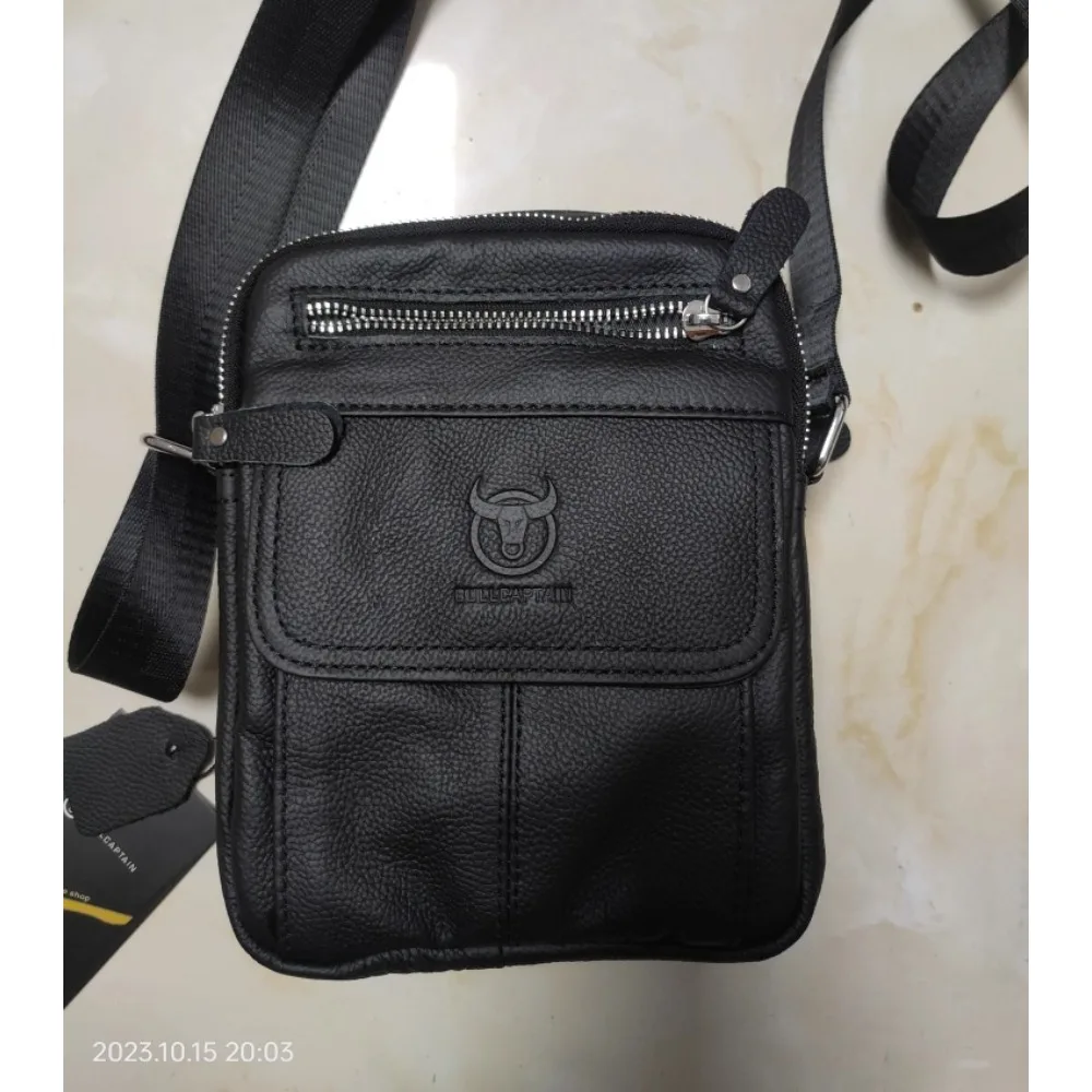 Men's real leather shoulder sling business leisure square Korean version vertical large capacity travel shoulder backpack