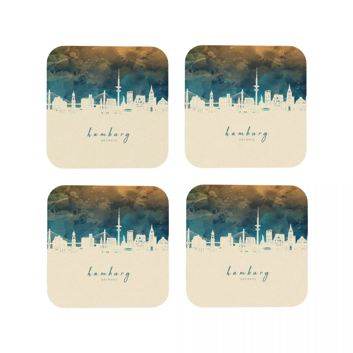 Hamburg Skylin Coasters Kitchen Placemats Waterproof Insulation Cup Coffee Mats For Decor Home Tableware Pads Set of 4