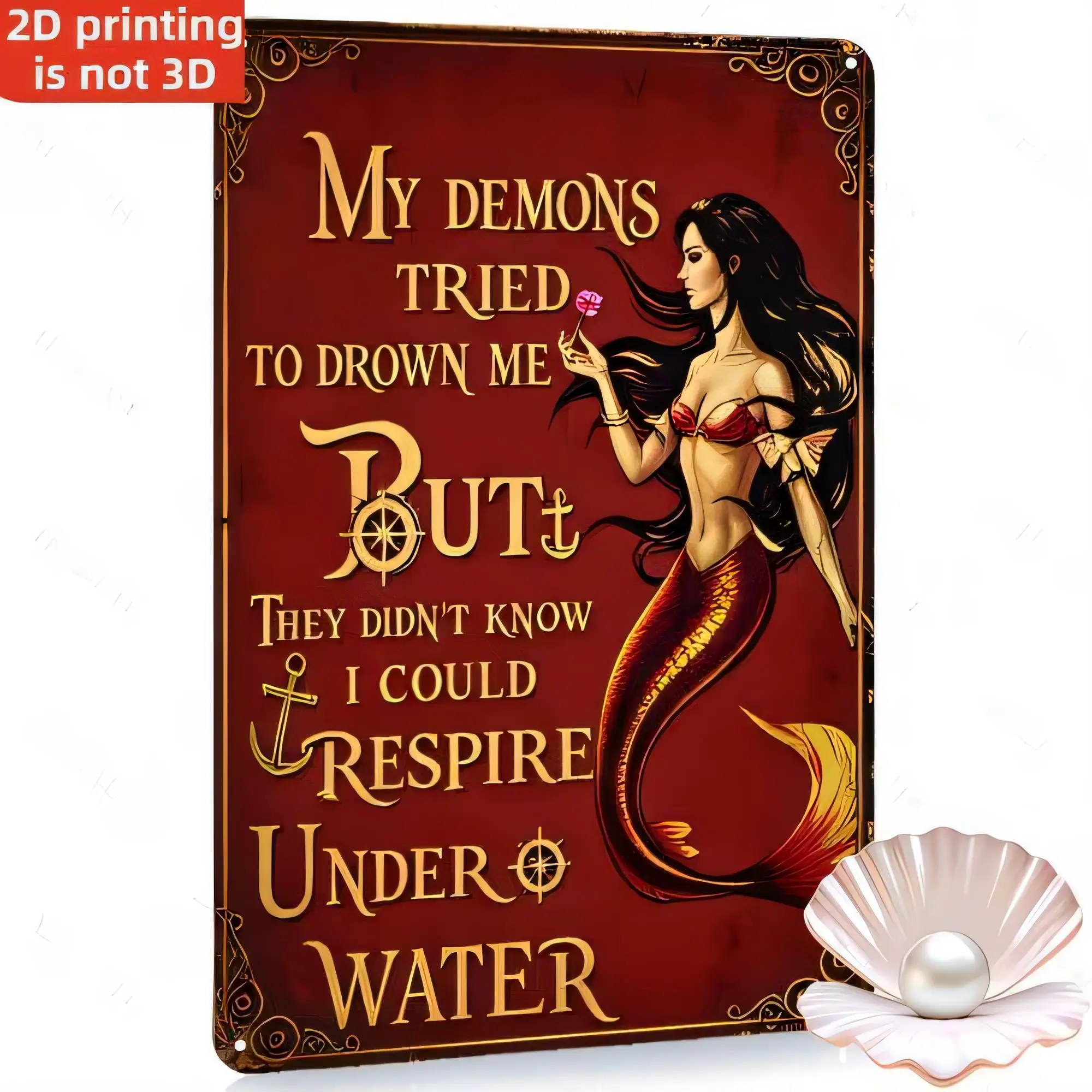 Tin Sign “My Demons Tried to Drown Me But I Could Respire Under Water” Mermaid Gothic Metal Plaque Retro Vintage Wall Decor   fo
