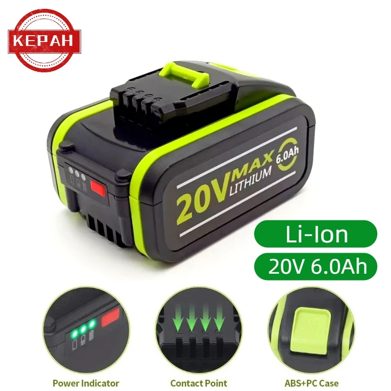 

6000mAh For 20V Battery Li-ion Battery WA3553 WA3551 WA3551 WA3572 WA3553 WX390 WA3551 WX176 WX178 WU268 Drill Battery