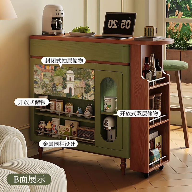 French rotatable retractable solid wood bar, tea cabinet, corner partition entrance bar