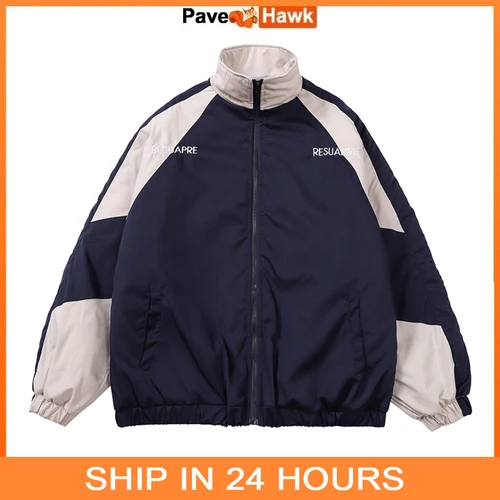 Chaquetas universitarias de primavera para hombre y mujer, cortavientos holgado de retazos, abrigos universitarios informales Retro de otoño con bloques de Color, Unisex