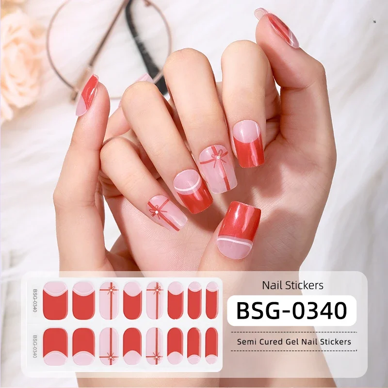 White Edge Semi-Cured Gel Nail Wraps Full Adhesive Waterproof Long Lasting Gel Nail Stickers set for UV Lamp Need French Tips