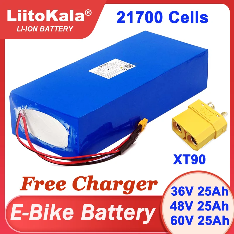 LiitoKala Original 36V 48V 60V 25Ah 21700 Lithium Battery Pack For 42V 54.6V 67.2V batteries Charger