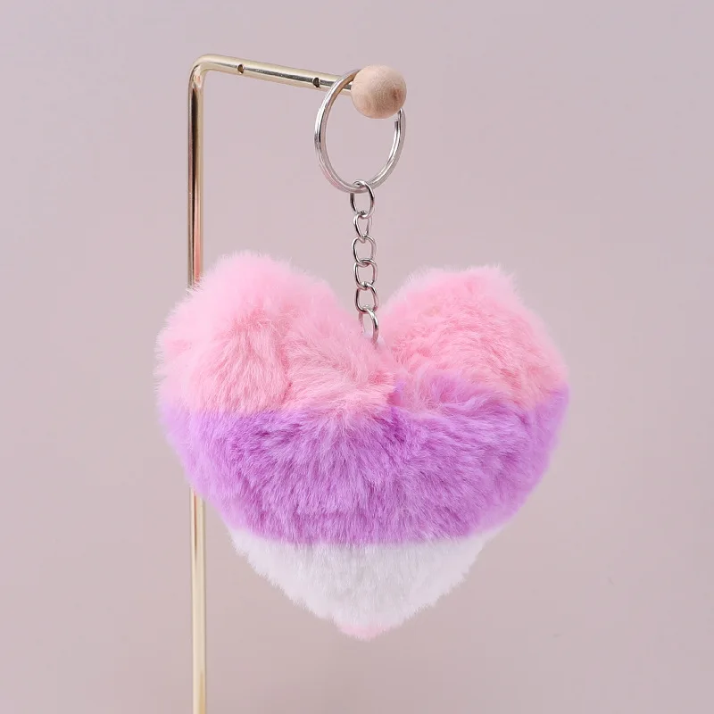 100pcs/lot Wholesale Rainbow Heart Furry Keychain Pendant Cute Plush Backpack School Bag,Deposit First to Get Discount much