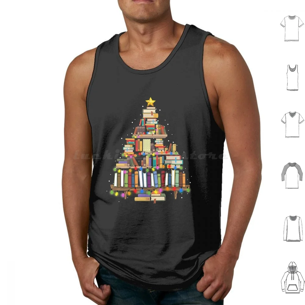 Christmas Library Tree Gift For Librarian And Book Lover Tank Tops Print Cotton Christmas Library Tree For