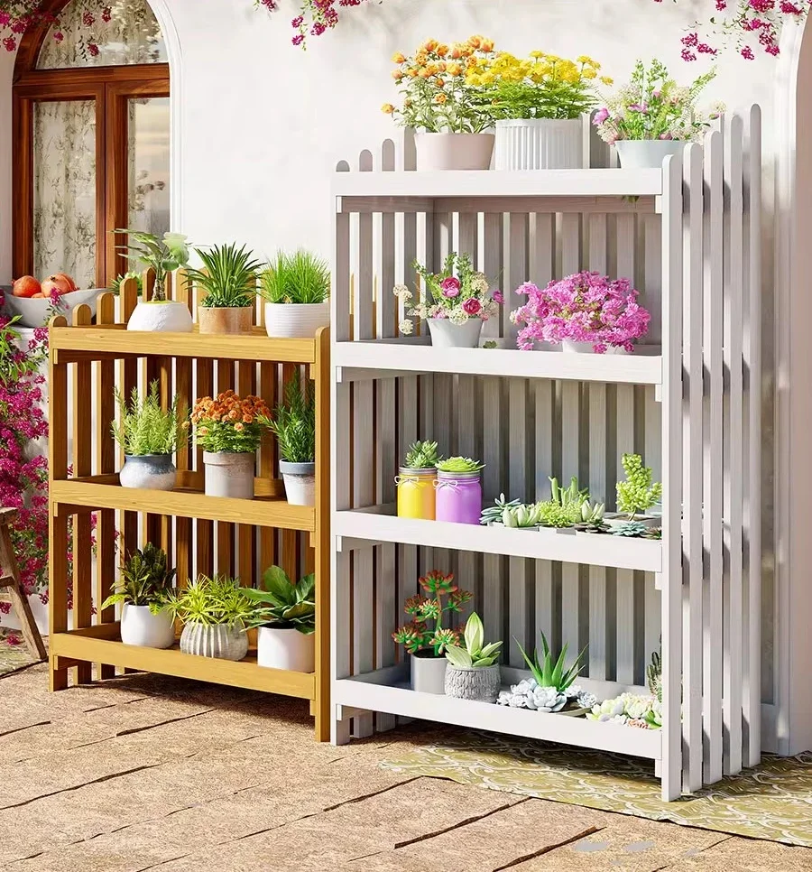 Traditional Weather Resistant Wood Multi Tier Plant Shelf Sturdy Construction Easy Assembly All Hardware Included