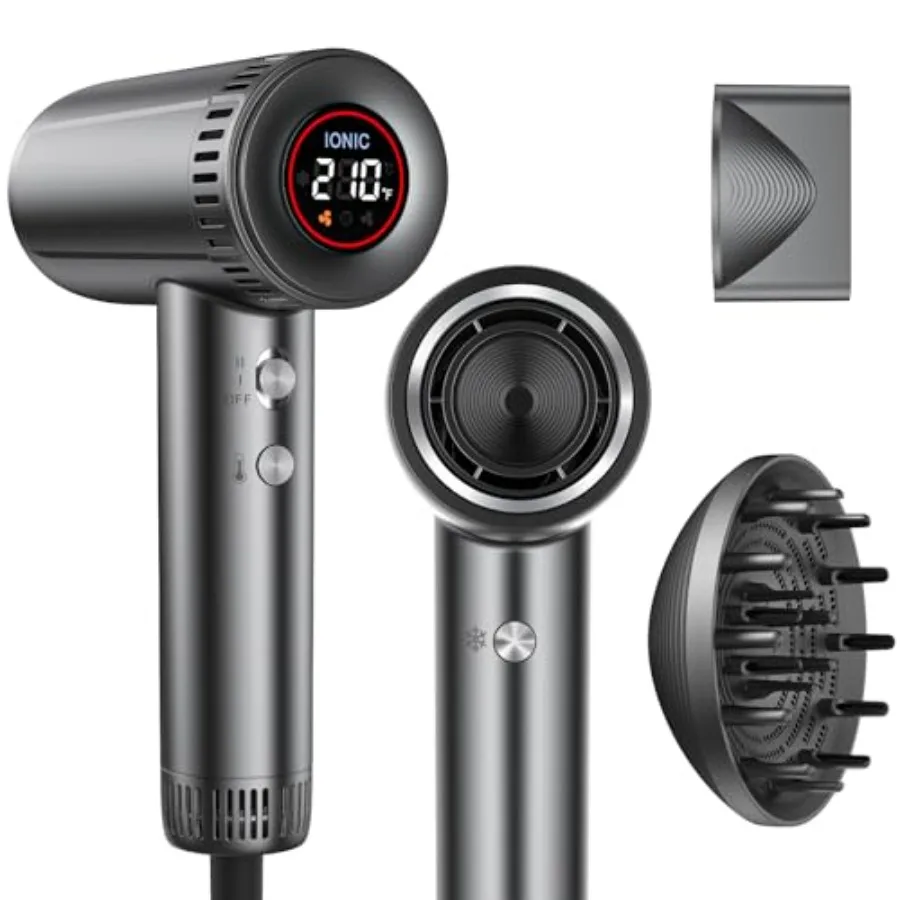 

Professional High Speed Ionic Hair Dryer with Magnetic Diffuser Attachments for Fast Drying 9 Heat 2 Speed Settings Auto Clean