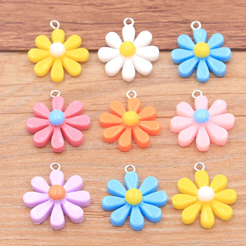 10PCS 20X25mm 7 Colorful Daisy Flower Flatback Resin Cabochons Scrapbook Craft DIY Embellishments Decor Headwear Accessories