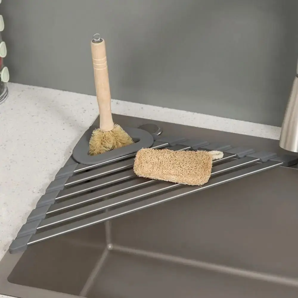 Long Lasting Wear-resistant Storage Rack Organizer Triangular Foldable Sink Storage Rack Non-slip Sturdy Water Filter Kitchen
