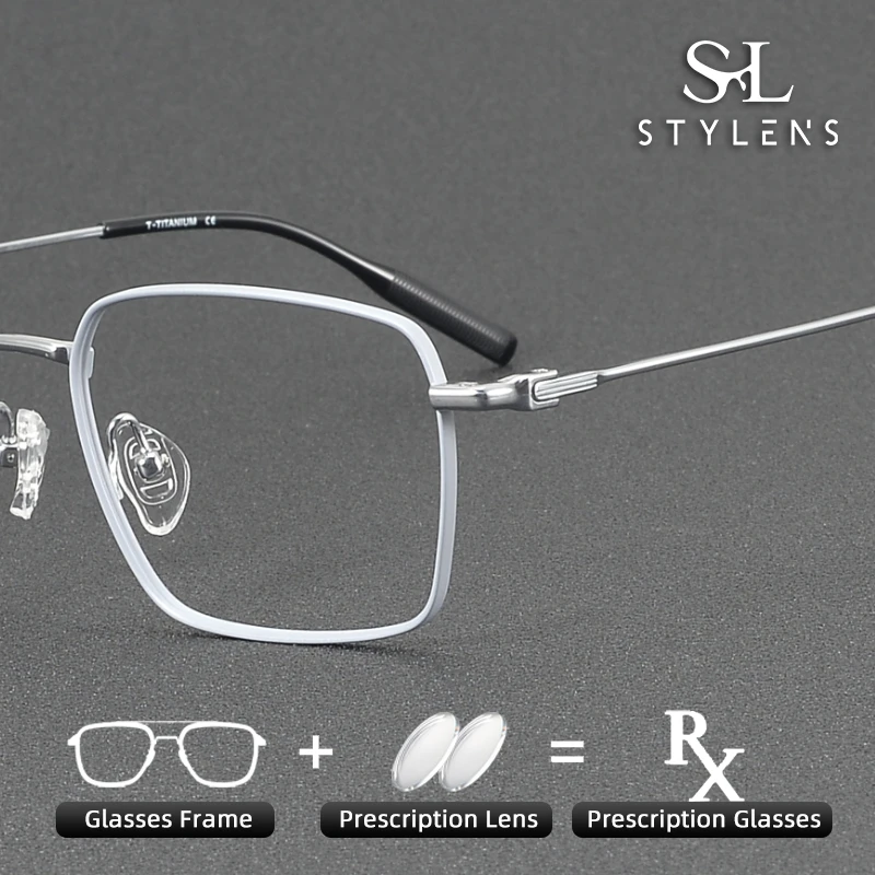 

STYLENS Fashion Square Pure Titanium Optical Prescription Eyewear Men Women Business Anti Blue Light Progressive Eyewear 81019