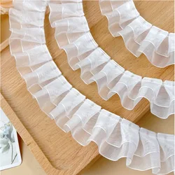 4CM Wide Transparent Organza Lace Accessories Clothing Collar Button Cuffs Clothes Decoration Double Layer Lotus Leaf Material