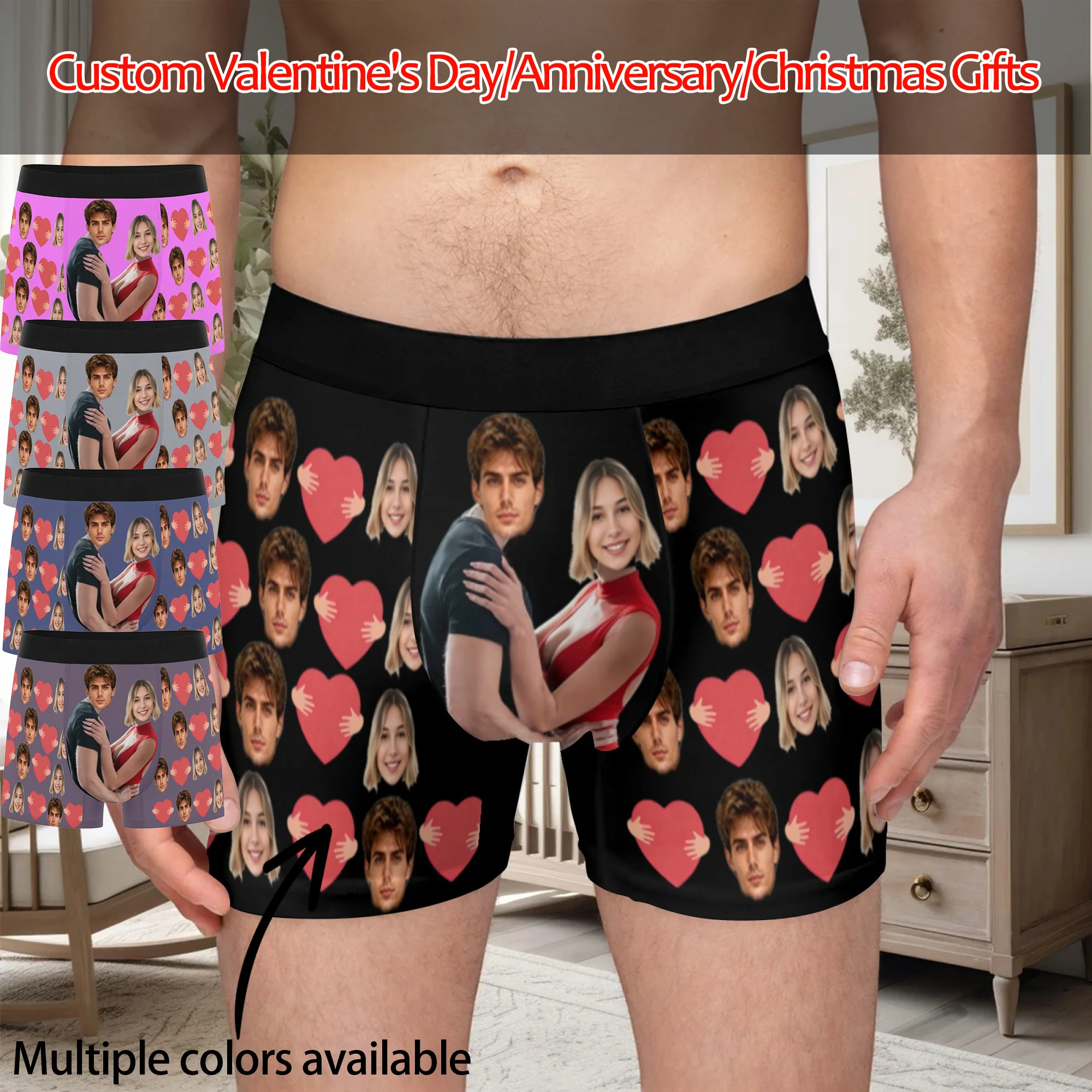 

Персонализированное нижнее белье с фото на заказ, мужские трусы-боксеры, подарок на День святого Валентина для мужа, подарок на годовщину для папы