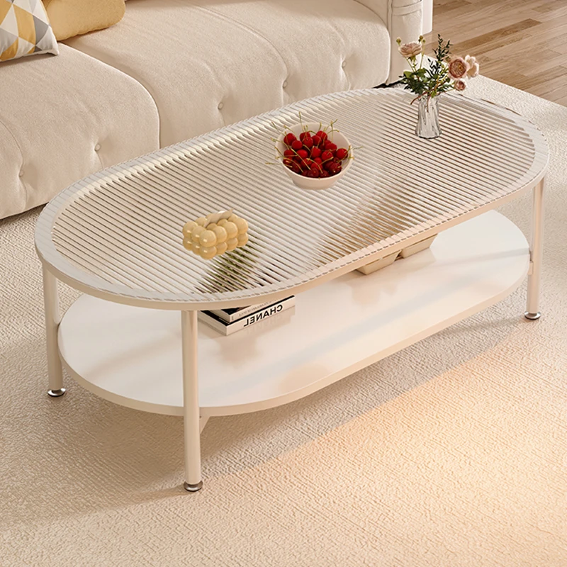

Cream style coffee table small apartment living room household tempered glass table light luxury high-end new oval tea table