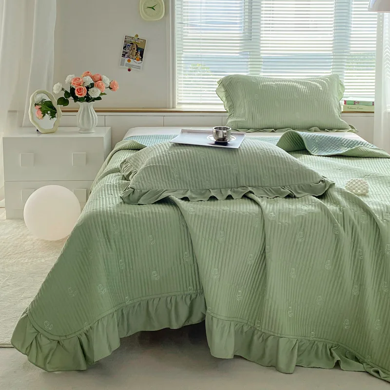 

Customizable2025 new class A solid color 60S tencel padded lace bed cover three-piece set