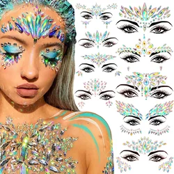 Party Face Jewels Tattoo 3D Sexy Face Tattoo Stickers Temporary Tattoos Glitter Fake Tattoo Rhinestones Masquerade for Women