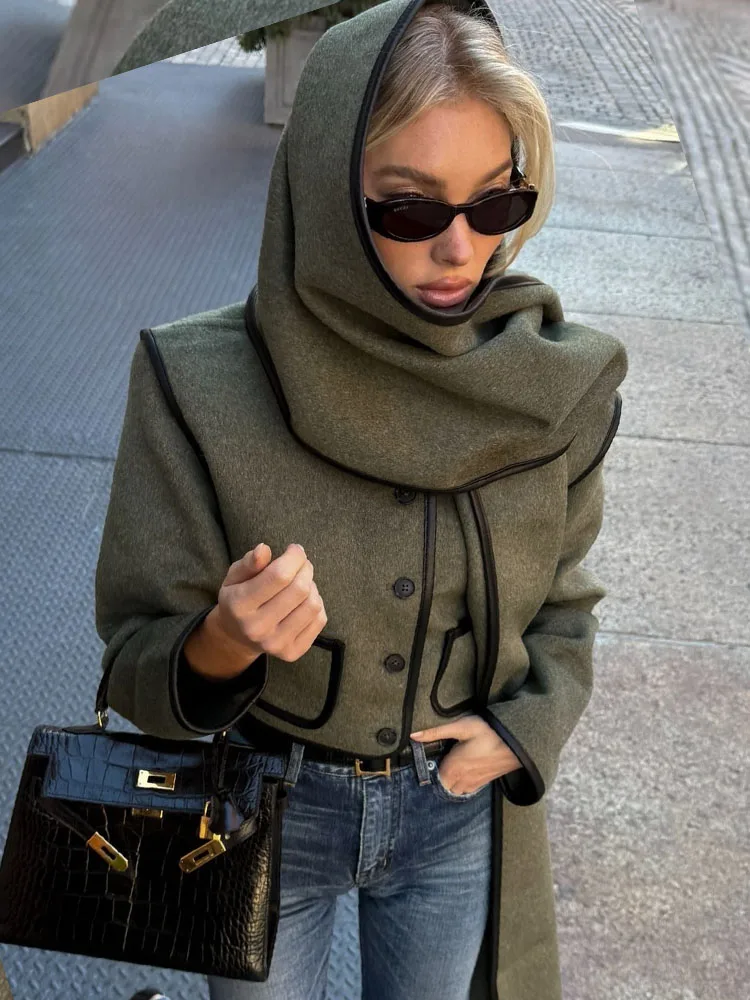HH Women New Fashion Versatile Imitation Leather Scarf Short Coat Female Simple Casual Single-breasted Pocket Long Sleeve Jacket