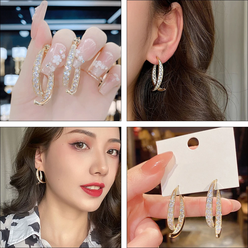 

Temperament Diamond Earrings Dangling Alloy Inlaid Artificial Zircon