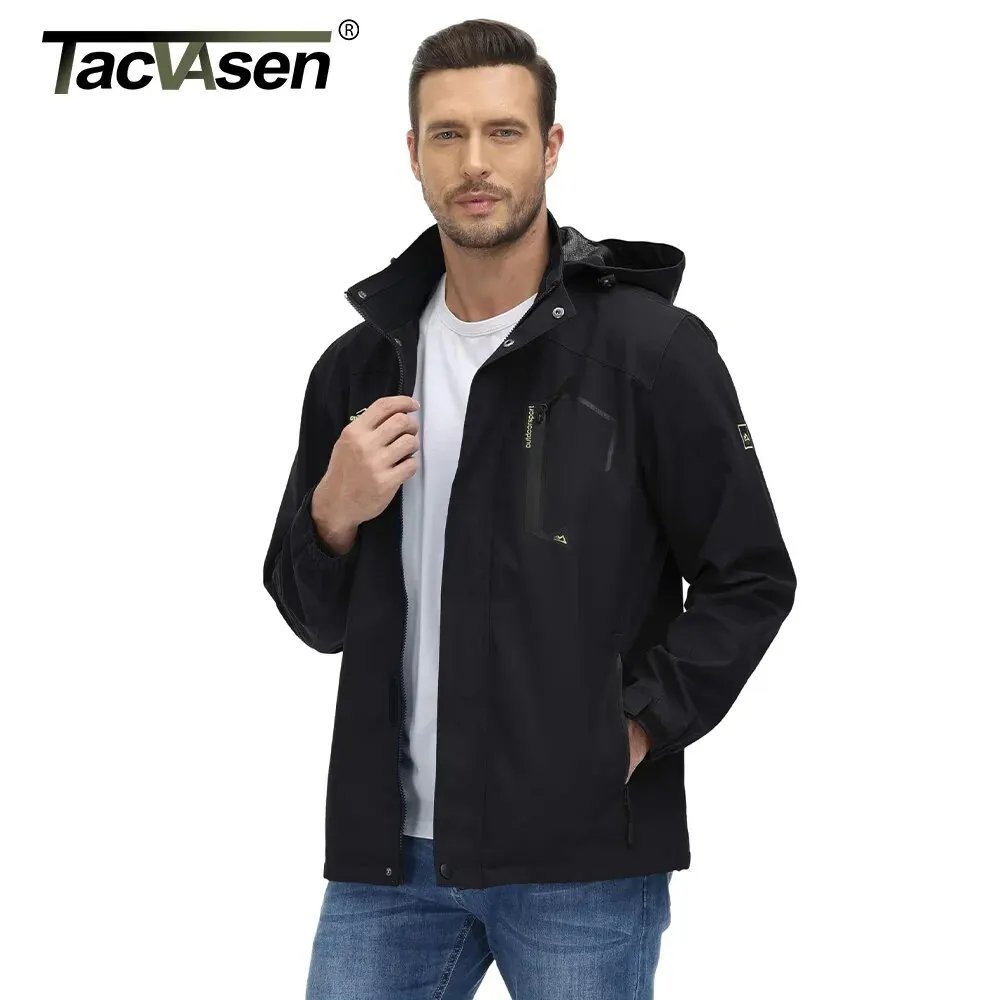 TACVASEN Waterproof Lightweight Jackets Men\'s Multi-Pockets Mesh Lined Outdoor Fishing Hiking Jacket Rain Coat Male Windbreaker