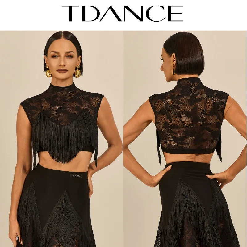 Customized TDANCE Latin Practice Dress [Lace Tassel Top] Short Class Performance Adult with Chest Mat Female GL-306
