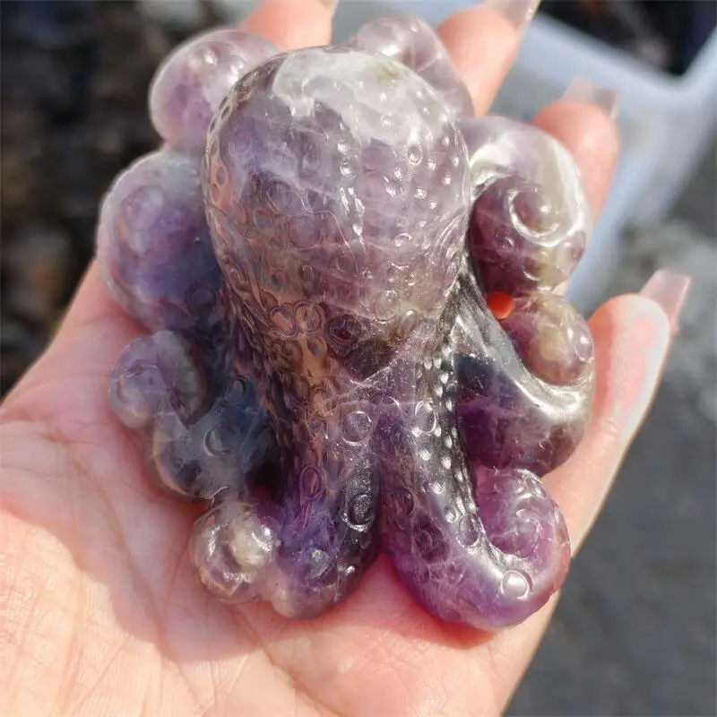 Natural Dream Amethyst Octopus Carving Reiki Faith Handicraft Ornaments Healing Home Decoration Gift 1PCS