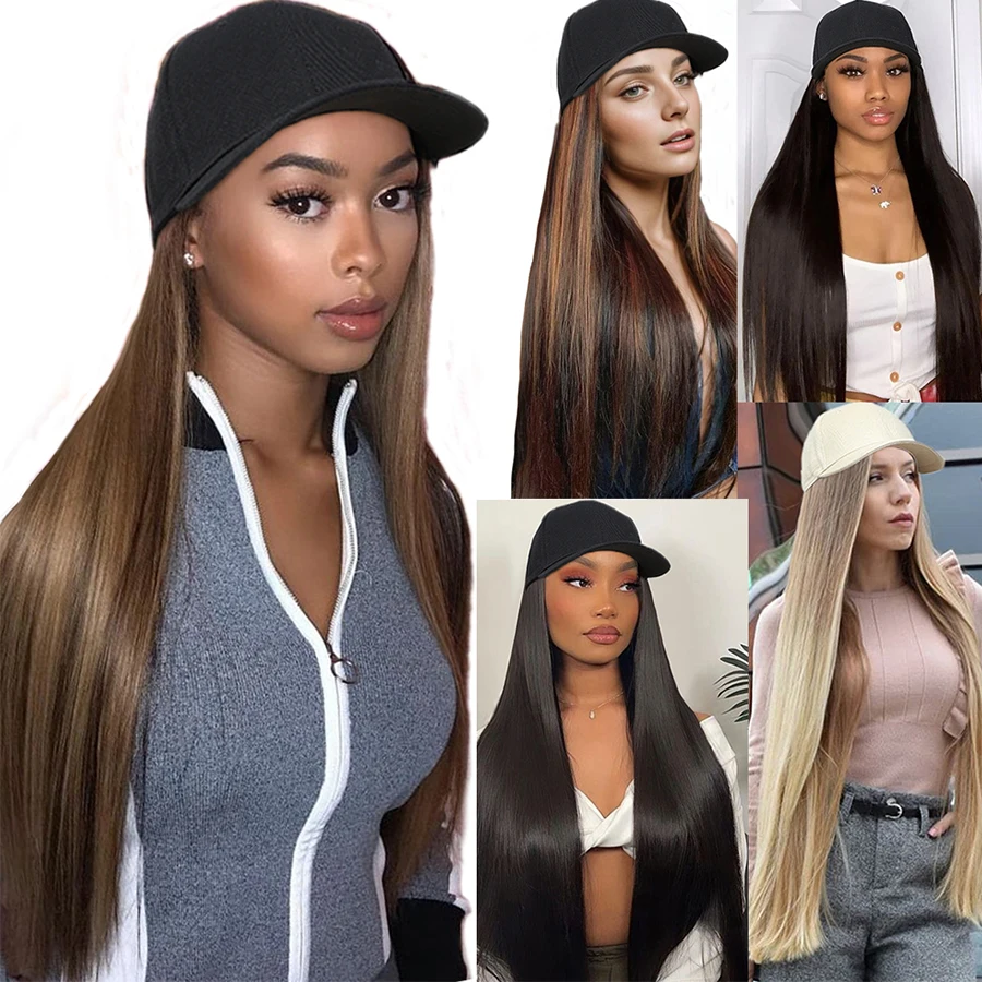 Tomo Baseball Cap Met Hair Extensions Voor Vrouwen Synthetische 32 ''Verstelbare Lange Rechte Haarstukje Vervangende Pruiken In Hoed