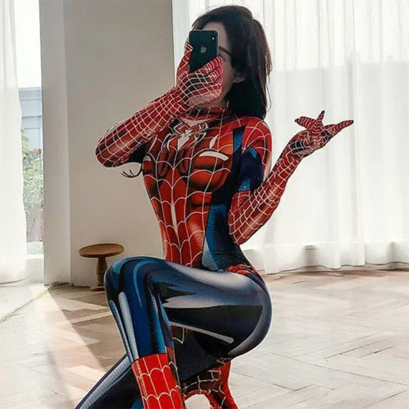 Anime Frauen Mädchen Sexy Spiderman Cosplay Zentai Bodysuit Overall Superhero Spider Man Kostüme Halloween Karneval Party Out MN1