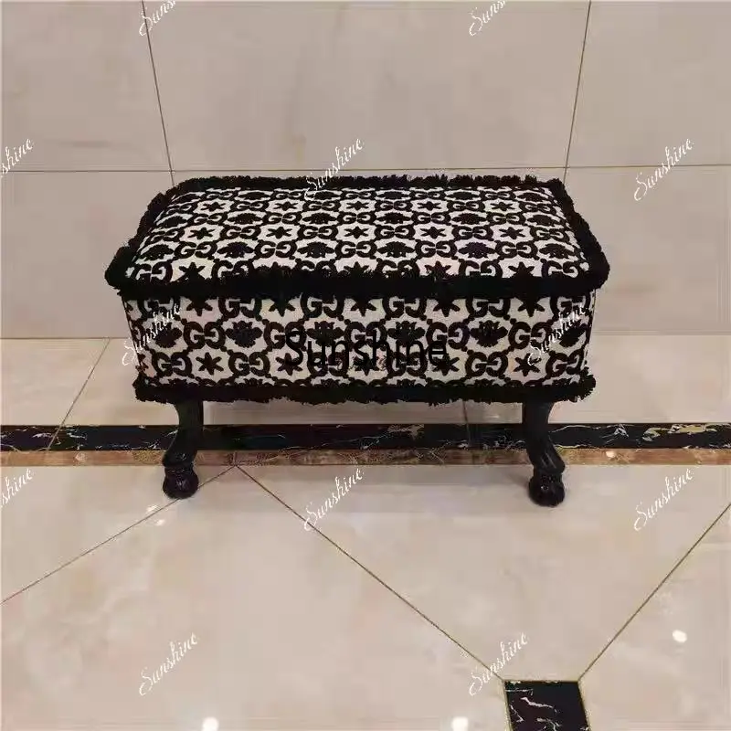 Neoclassical high-end home sofa solid wood jacquard shoe changing stool simple and modern