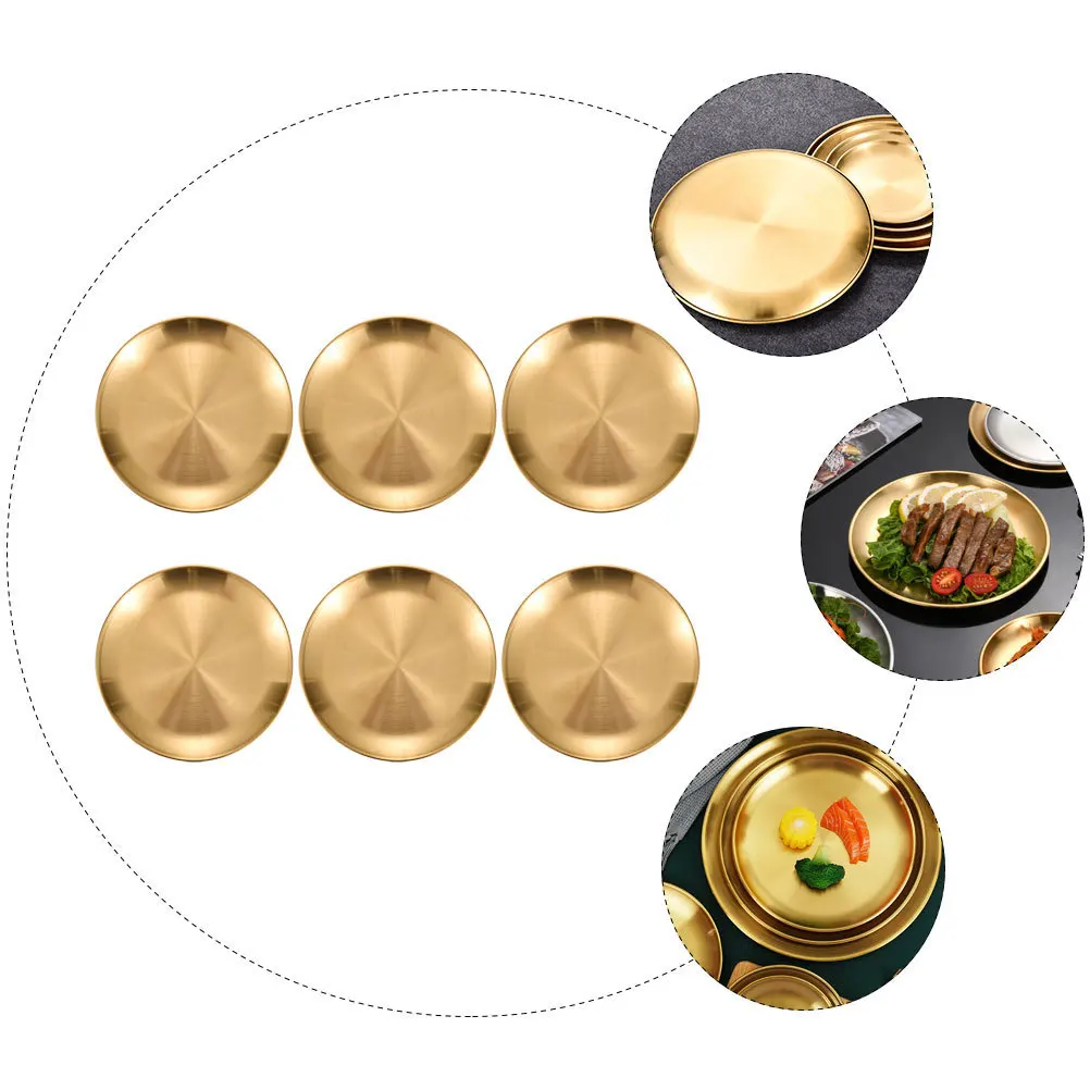 

1pcs Golden Tray Stainless Steel Round Serving Plate For Food Dessert Pasta Salad Appetizer Buffet Party Wedding Dinner