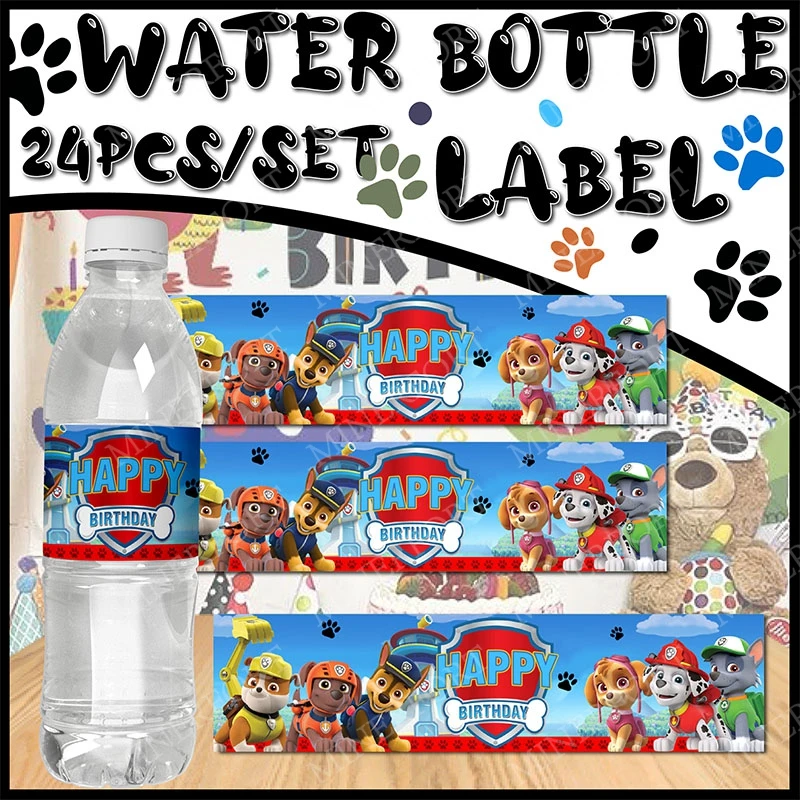 Paw Patrol – autocollants de bouteille d'eau de dessin animé, enveloppes de tasse d'anime pour réception-cadeau pour bébé, fournitures de fête d'anniversaire, cadeaux pour enfants filles