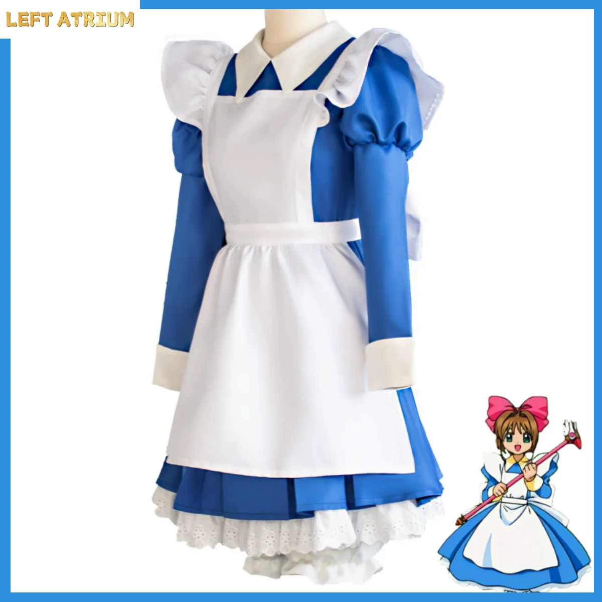 Anime Cardcaptor Sakura Kinomoto Sakura Cosplay Costume Blue-white Maid Outfit Uniform Wig Woman Cute Christmas Party Suit view 4