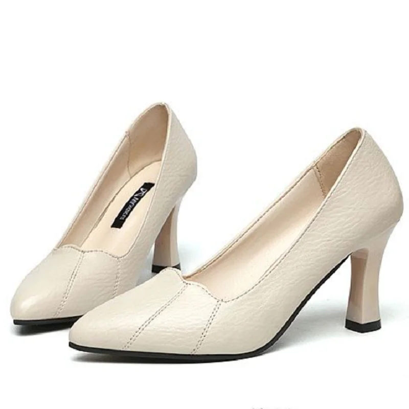 

sapatos femininas женские милые бежевые туфли с острым носком высокого качества весенние туфли без шнуровки на шпильке женские крутые черные рабочие туфли-лодочки ga349
