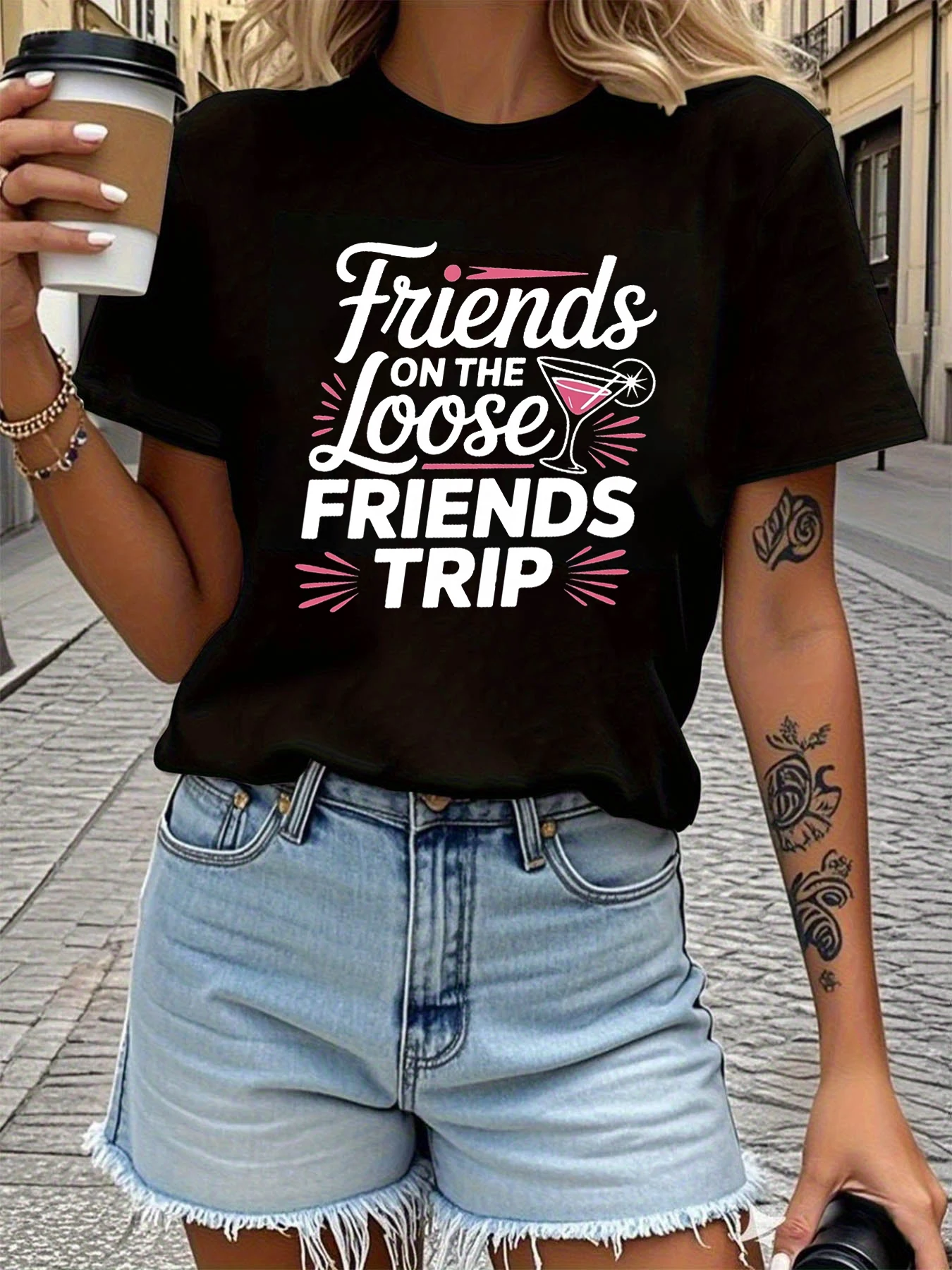 

Женская футболка с коротким рукавом Streetwear Friends on The Loose FRIENDS TRIP Повседневный топ с круглым вырезом и буквенным принтом на лето и весну
