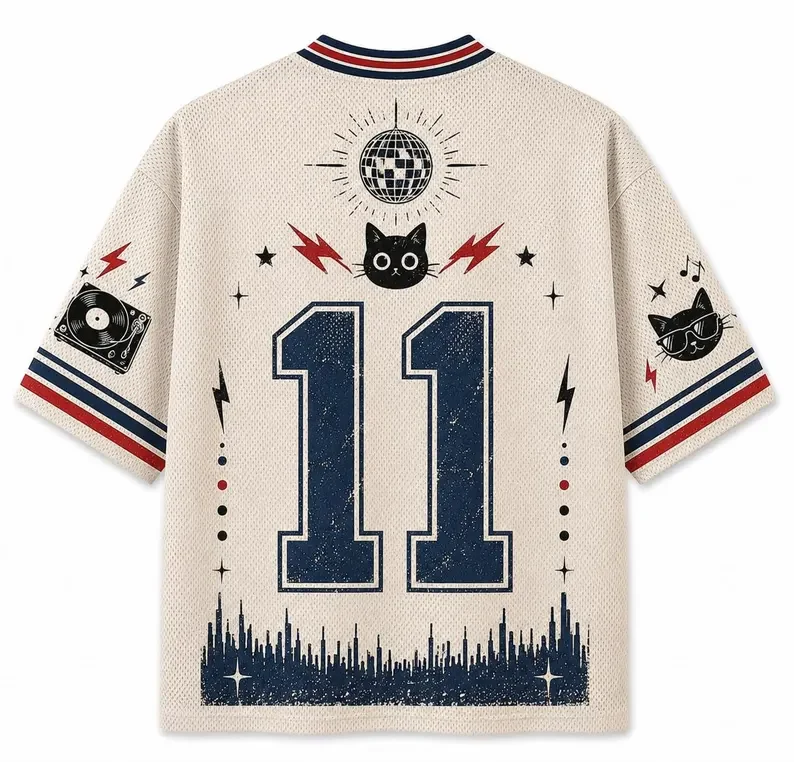 3D Printed Disco DJ Black Cat T-shirt Breathable Mesh Cream Navy Blue Red Number 11 Retro Music Sports Street Top