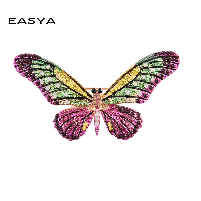 

EASYA Sparkling Rhinestone Butterfly Brooch Pin Crystal Enamel Insect Brooch For Women Coat Accessories Jewelry