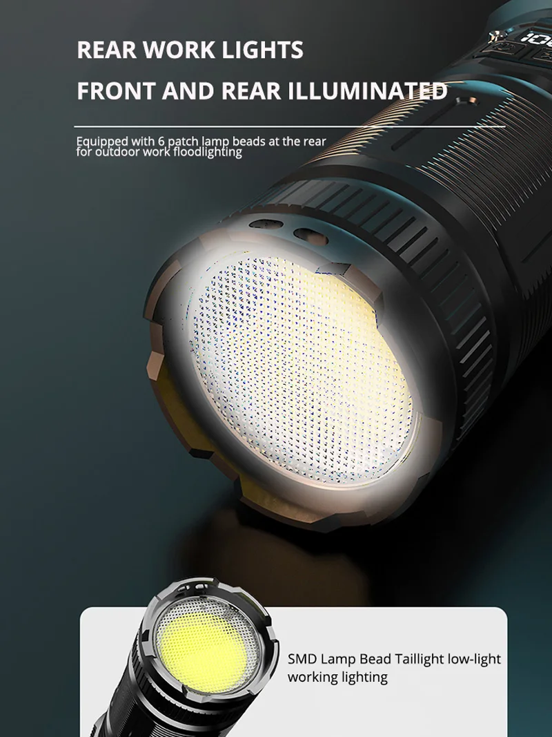 Hot Selling 1000W Outdoor High-power LED Flashlight TYPE-C USB Searchlight Aluminum COB Zoom Lantern Output/Input for Patrol Cam