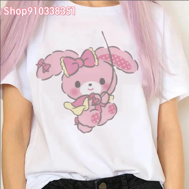 Camiseta Harajuku com estampa feminina, top solto doce, manga curta, roupas grandes, gráfico de anime, fofo, Y2K